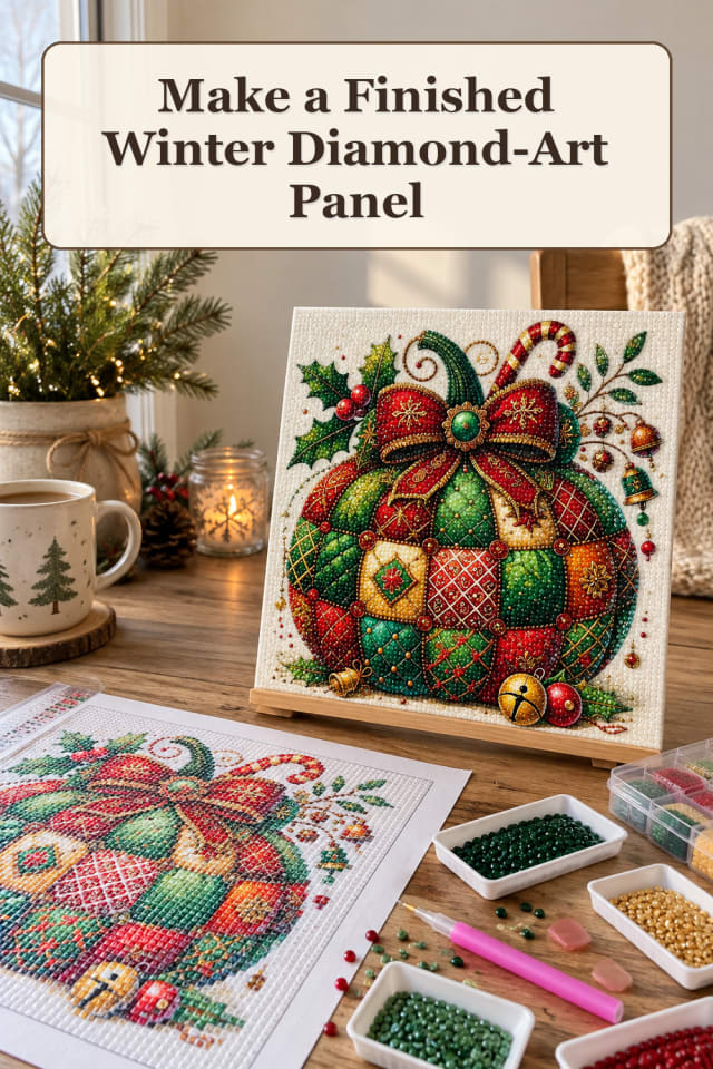 Handmade Christmas Craft Supplies: Finished Winter Diamond-Art Panel maker-lifestyle pin