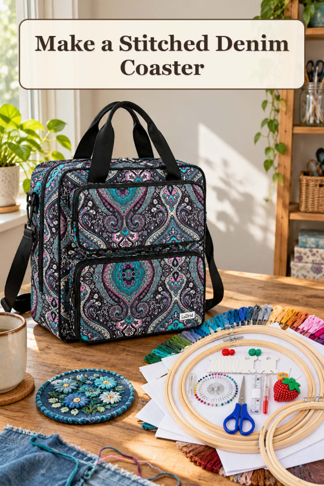 Sashiko Supplies: Stitched Denim Coaster maker-lifestyle pin