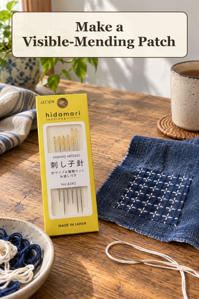 Sashiko Supplies: Visible-Mending Patch maker-lifestyle pin