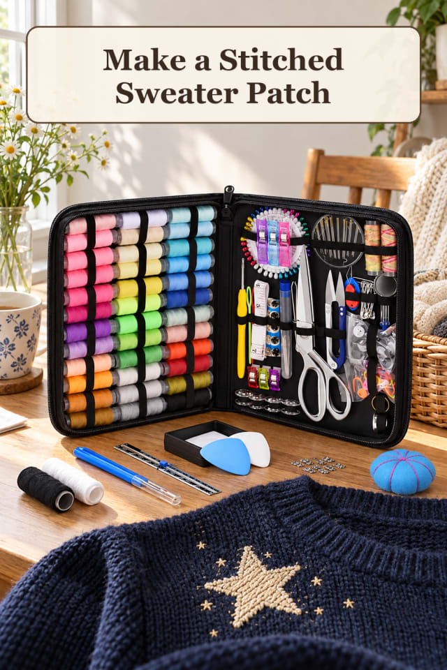 Crochet Upcycle Supplies: Stitched Sweater Patch maker-lifestyle pin