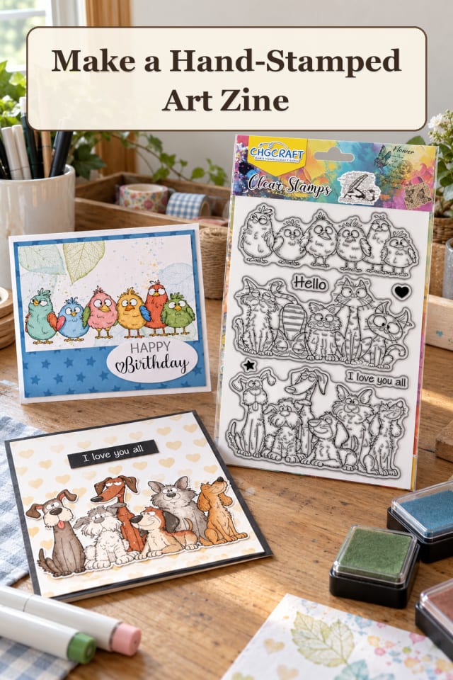 Zine Making Supplies: Hand-Stamped Art Zine maker-lifestyle pin