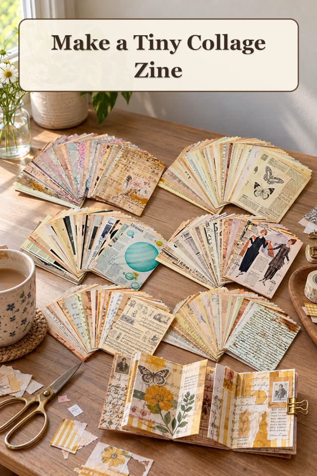 Zine Making Supplies: Tiny Collage Zine | Cozy Weekend Project maker-lifestyle pin