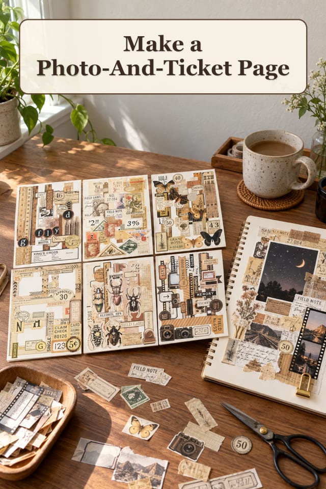 Scrapbook Journal Supplies: Photo-And-Ticket Page | Cozy Weekend Project maker-lifestyle pin
