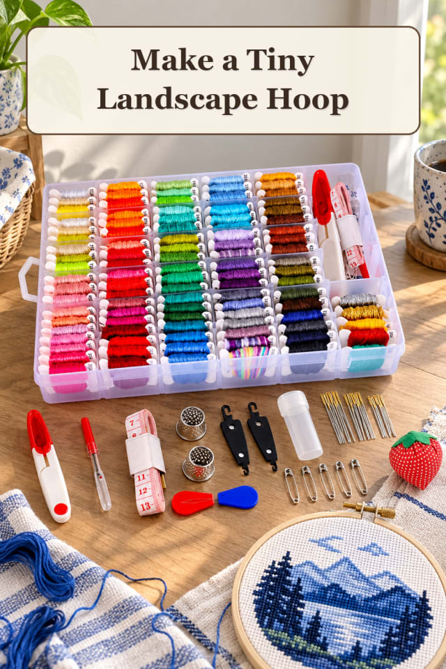 Hand Embroidery Supplies: Tiny Landscape Hoop maker-lifestyle pin