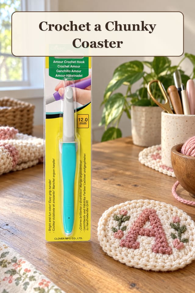 Large Crochet Hook: Crochet a Chunky Coaster maker-lifestyle pin
