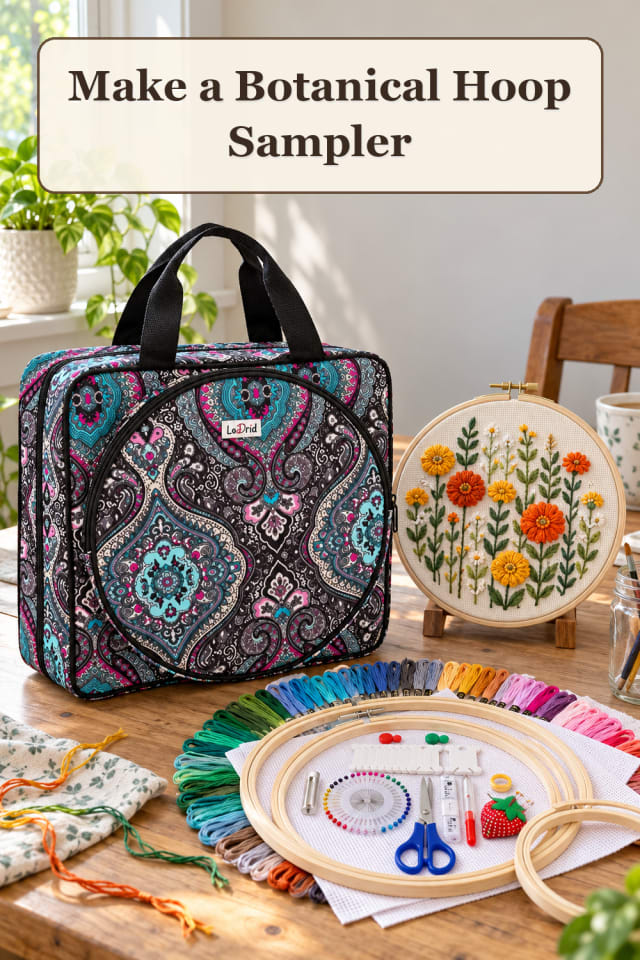 Hand Embroidery Supplies: Botanical Hoop Sampler maker-lifestyle pin