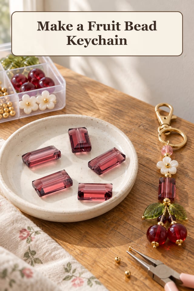 Beaded Bag Charm Supplies: Fruit Bead Keychain maker-lifestyle pin