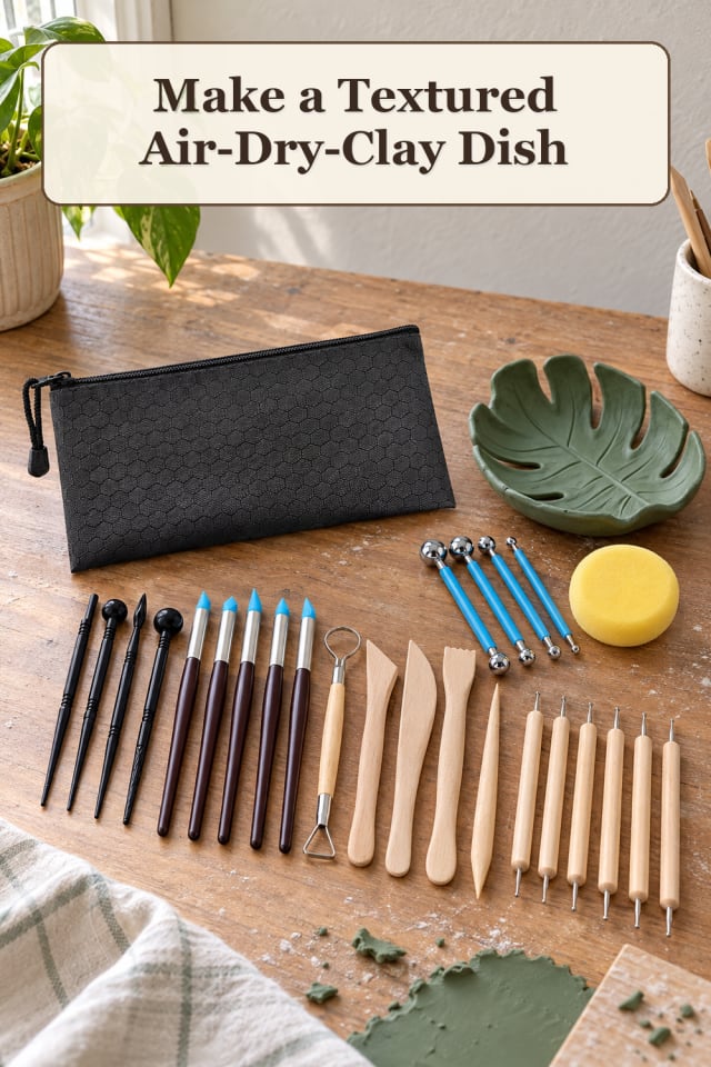Air Dry Clay Supplies: Textured Air-Dry-Clay Dish | Cozy Weekend Project maker-lifestyle pin