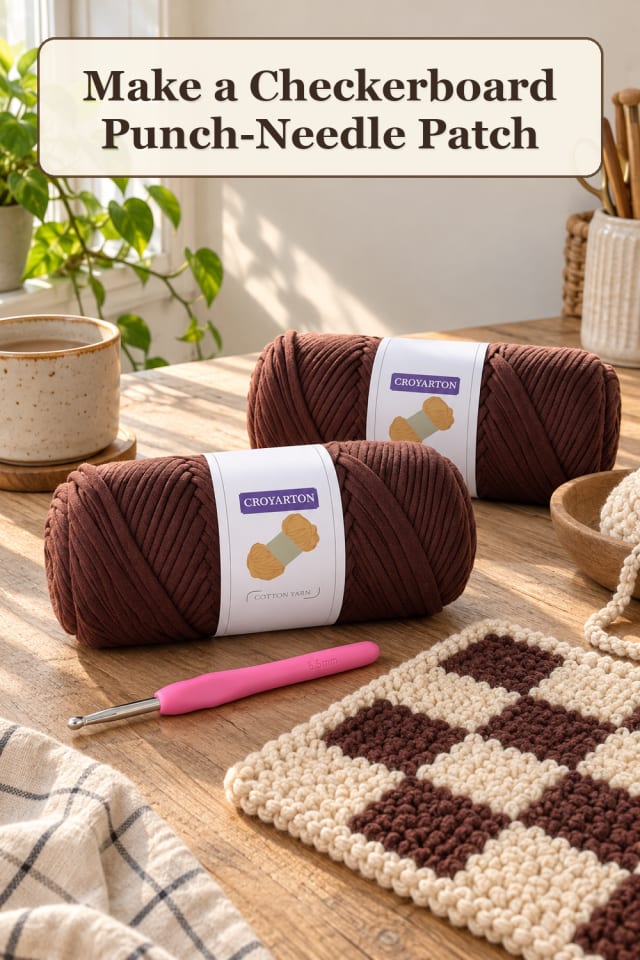 Punch Needle Supplies: Checkerboard Punch-Needle Patch maker-lifestyle pin
