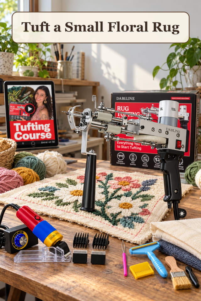 Rug Tufting Kit: Tuft a Small Floral Rug maker-lifestyle pin