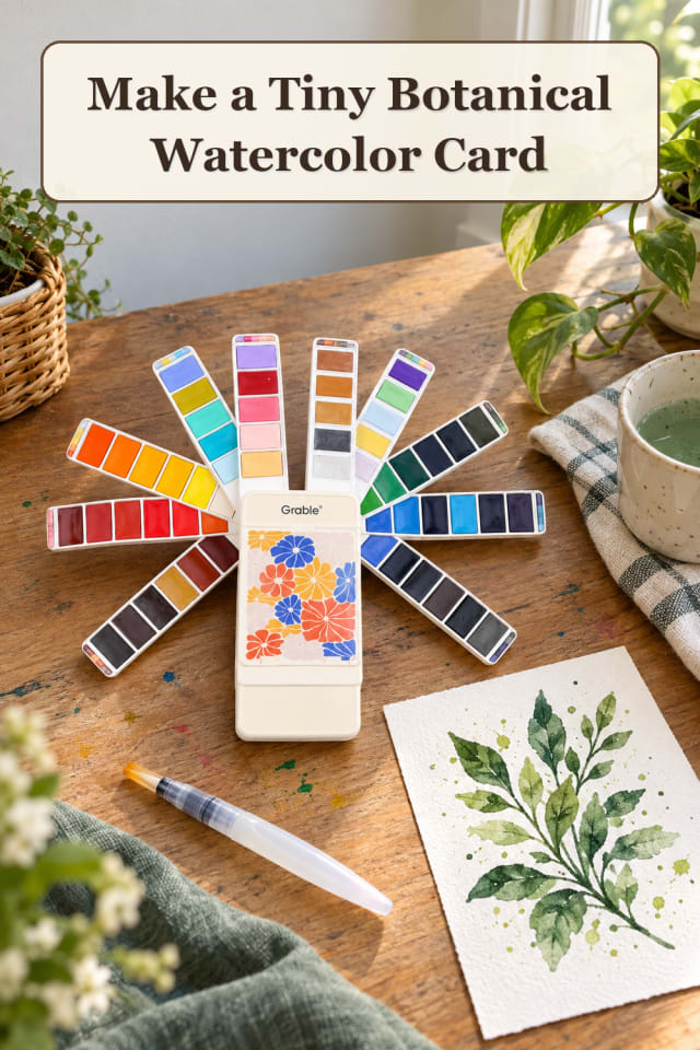 Mini Watercolor Supplies: Tiny Botanical Watercolor Card | Maker Table Inspiration maker-lifestyle pin