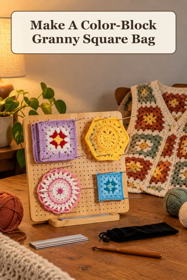 detailed granny square crochet supplies using colorful yarn projects and crochet blocking tools maker-lifestyle pin