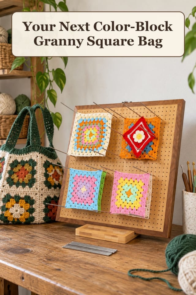 giftable granny square crochet supplies using colorful yarn projects and crochet blocking tools maker-lifestyle pin