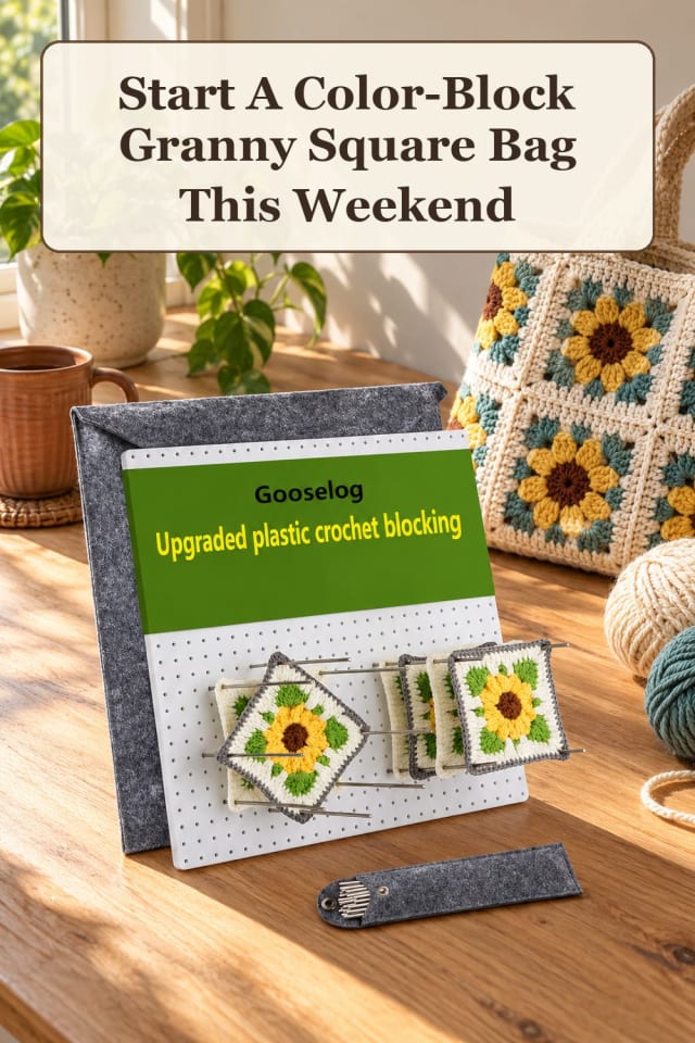 modern granny square crochet supplies: pair colorful yarn projects with crochet blocking tools maker-lifestyle pin
