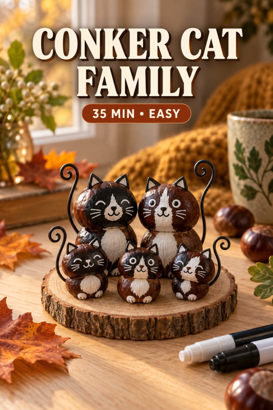 Black White Conker Cats pin
