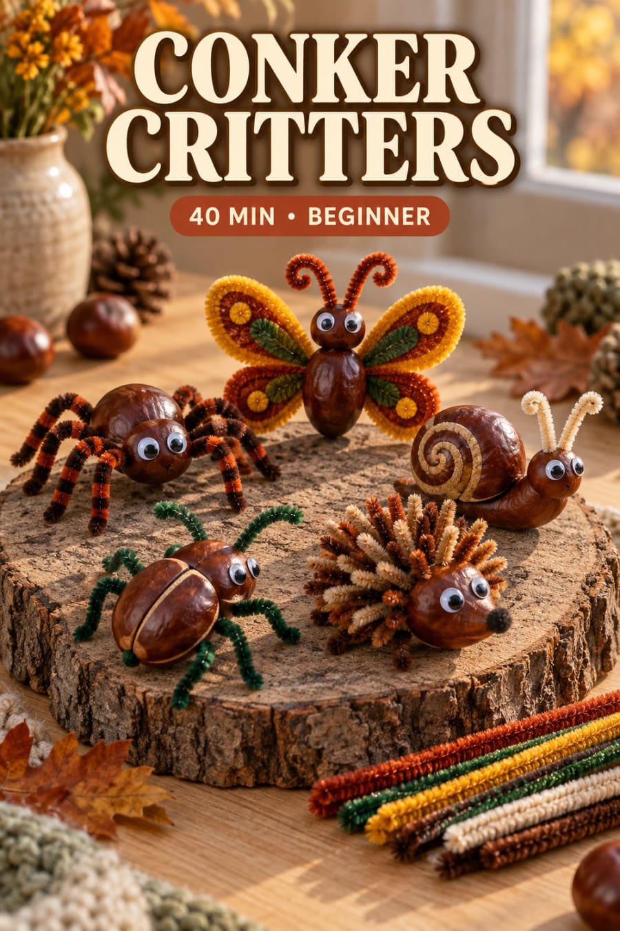 Pipe Cleaner Conker Critters pin