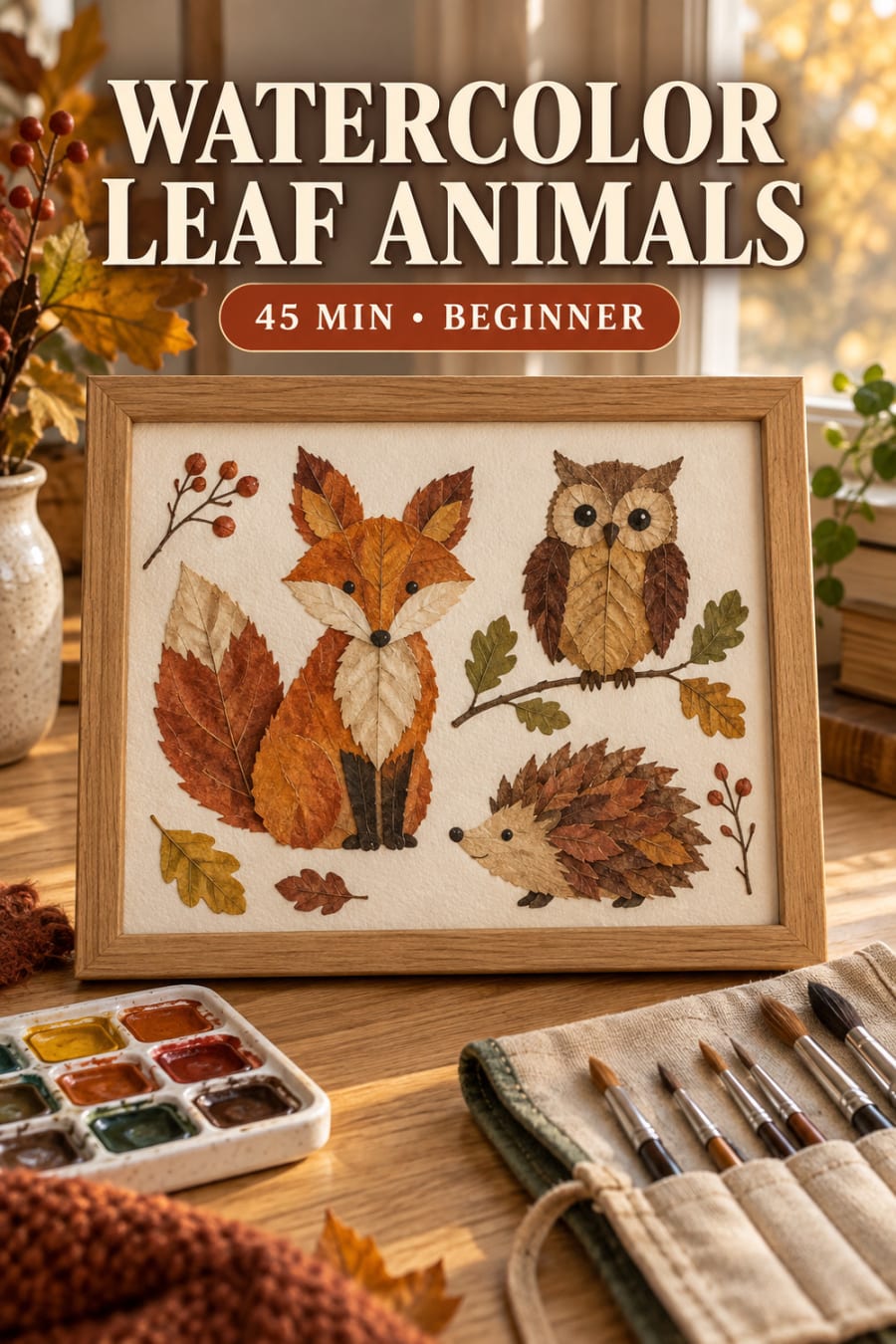 Watercolor Leaf Animals pin