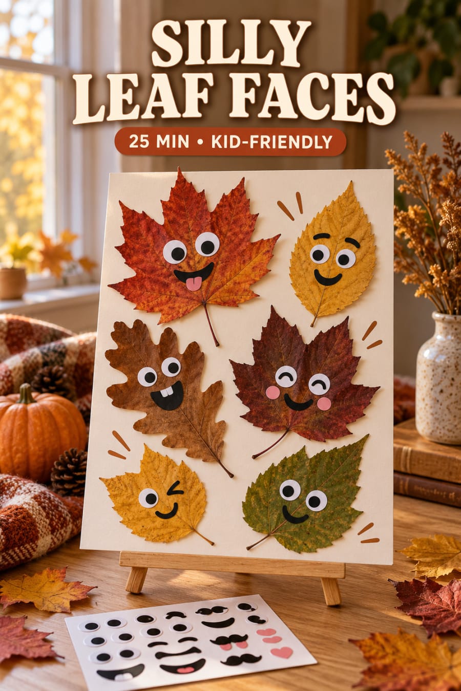 Silly Autumn Leaf Faces pin
