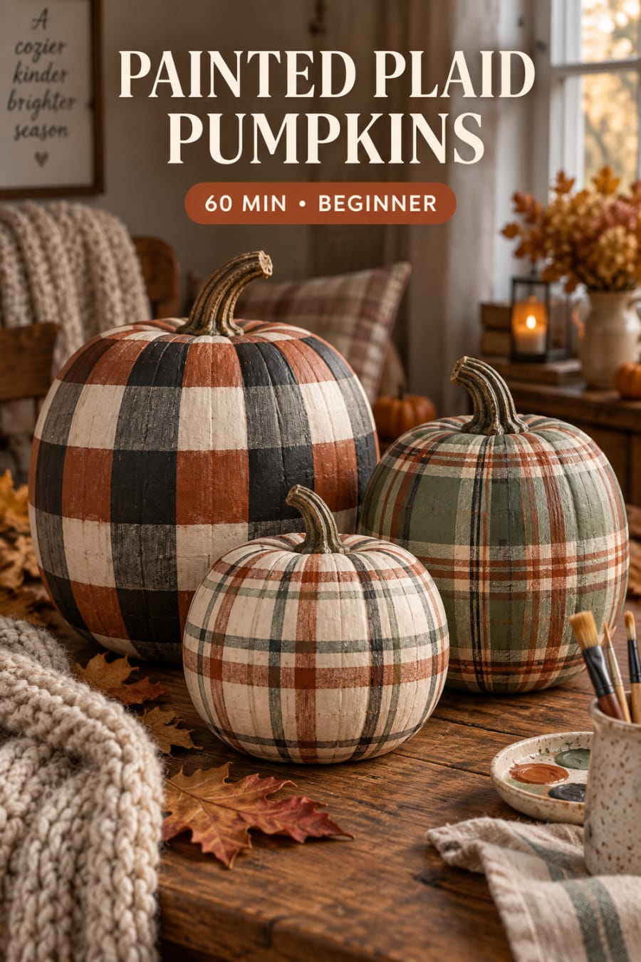 Painted Plaid Pumpkins pin