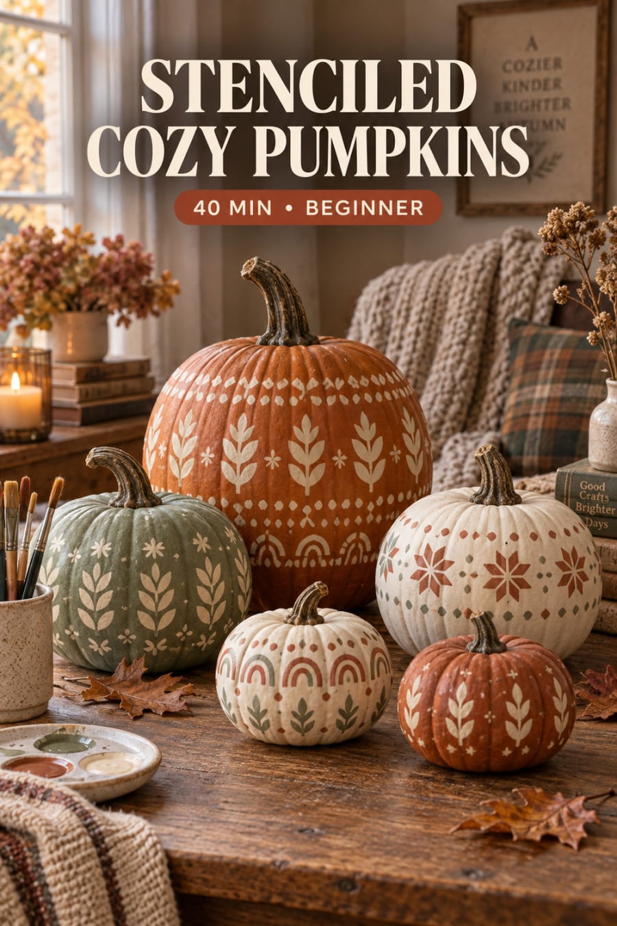 Stenciled Cozy Pumpkins pin