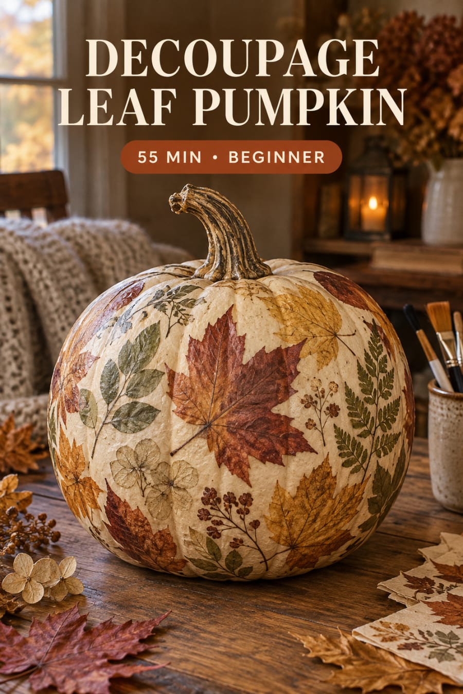 Decoupage Leaf Pumpkin pin