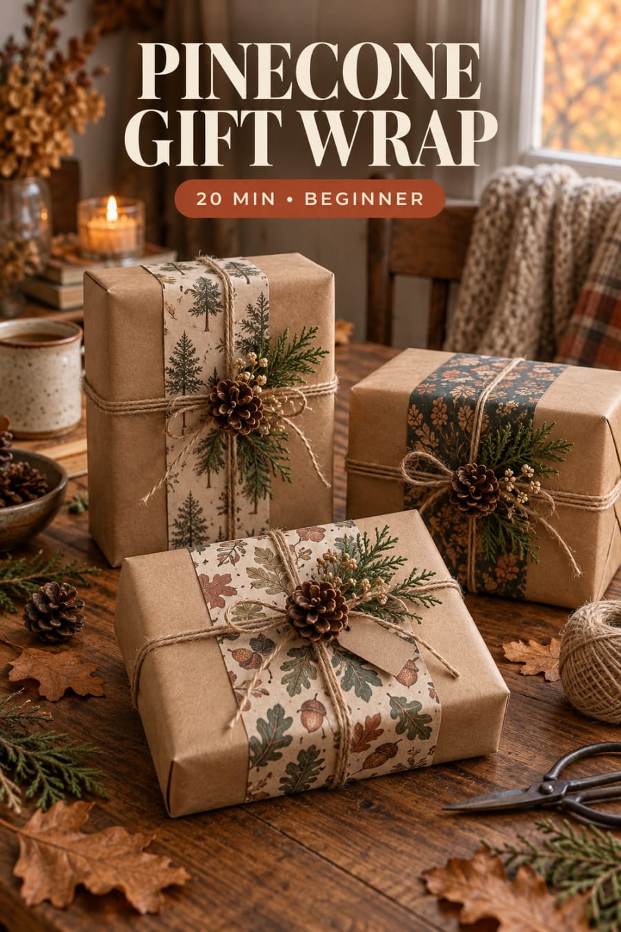 Pinecone Gift Wrap pin