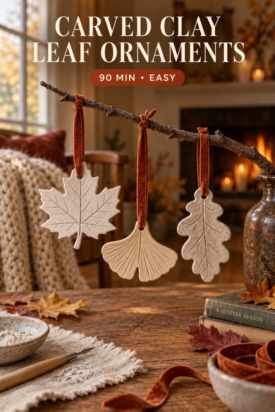 Carved Clay Leaf Ornaments pin