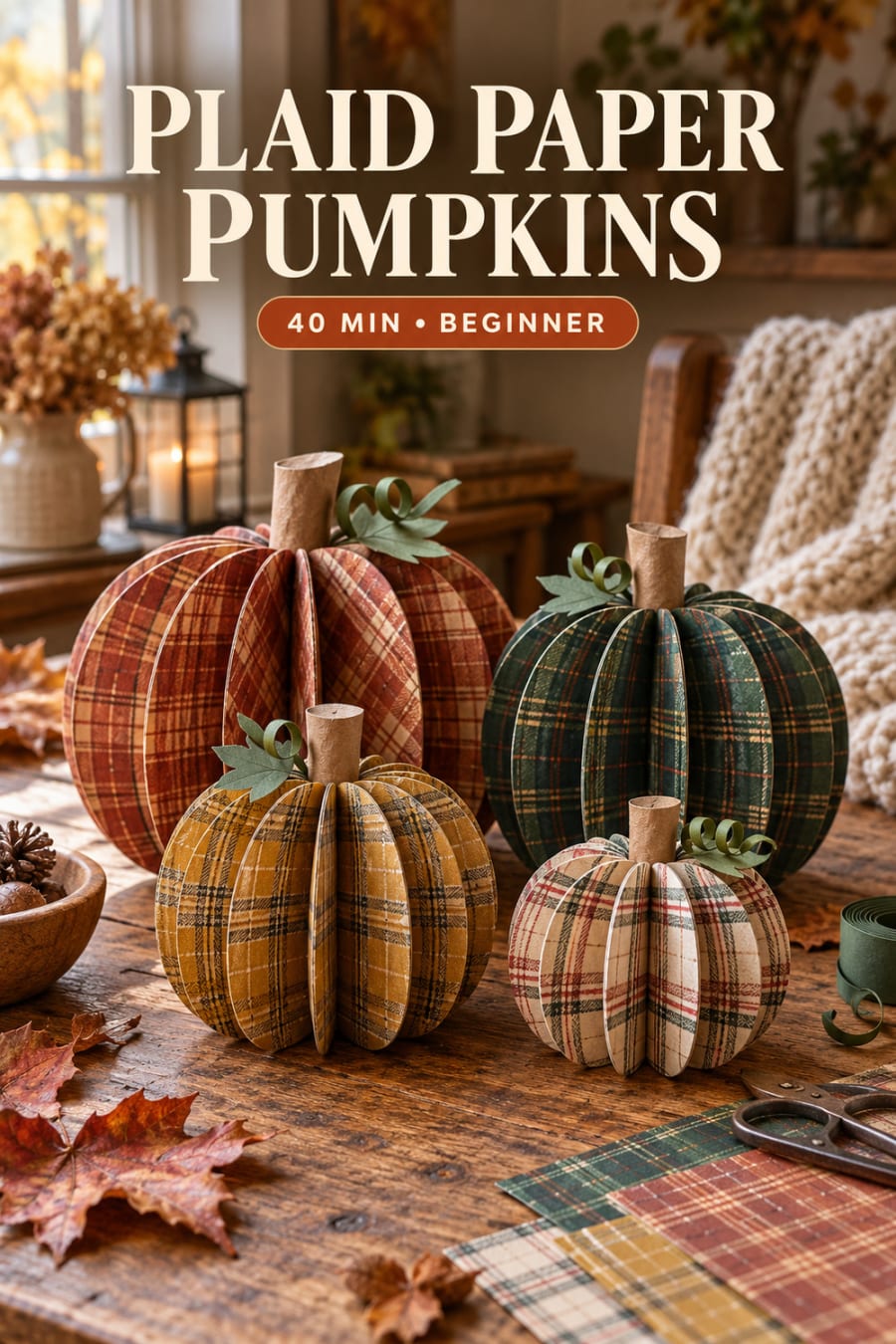 Plaid Paper Pumpkins pin