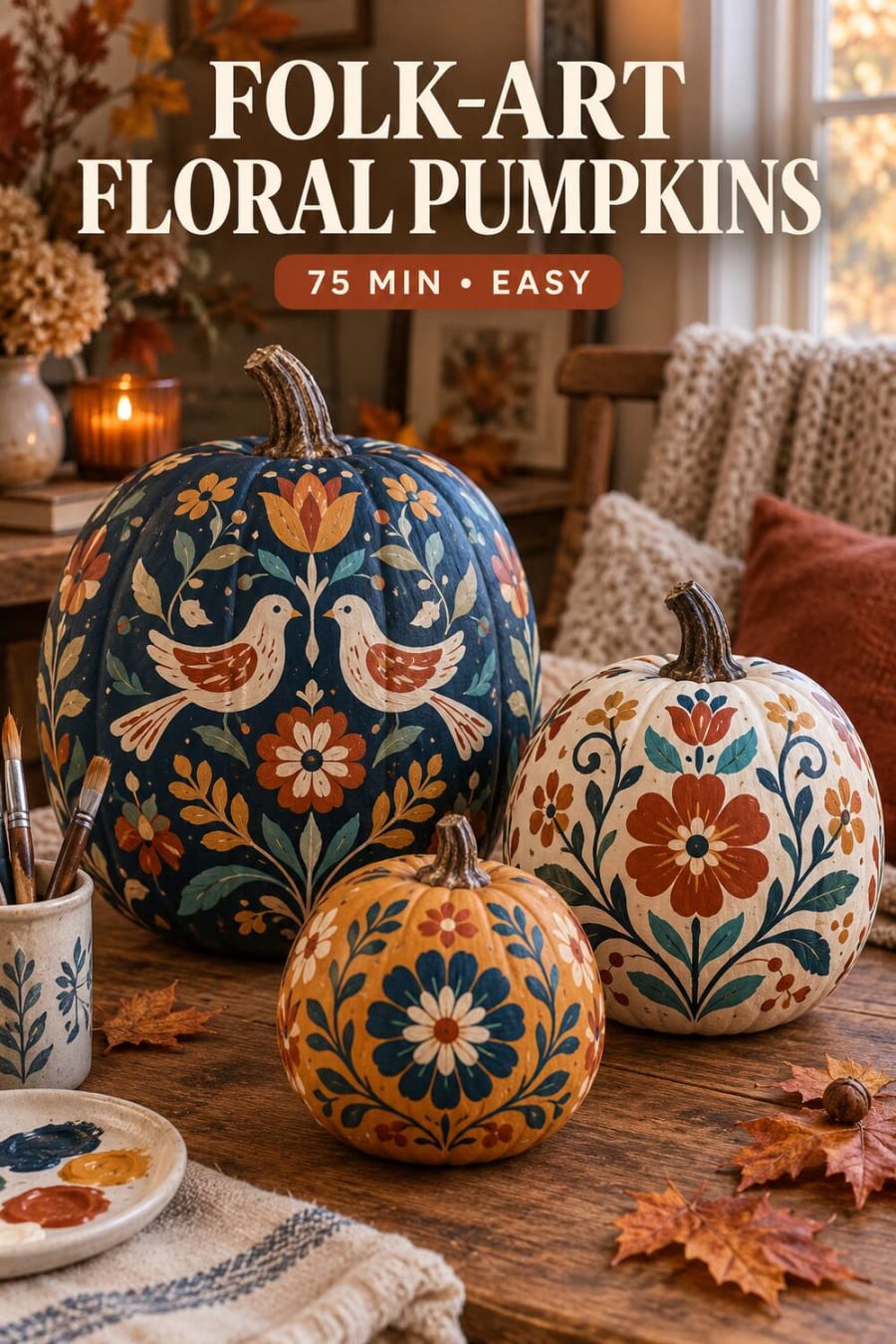 Folk Art Floral Pumpkins pin
