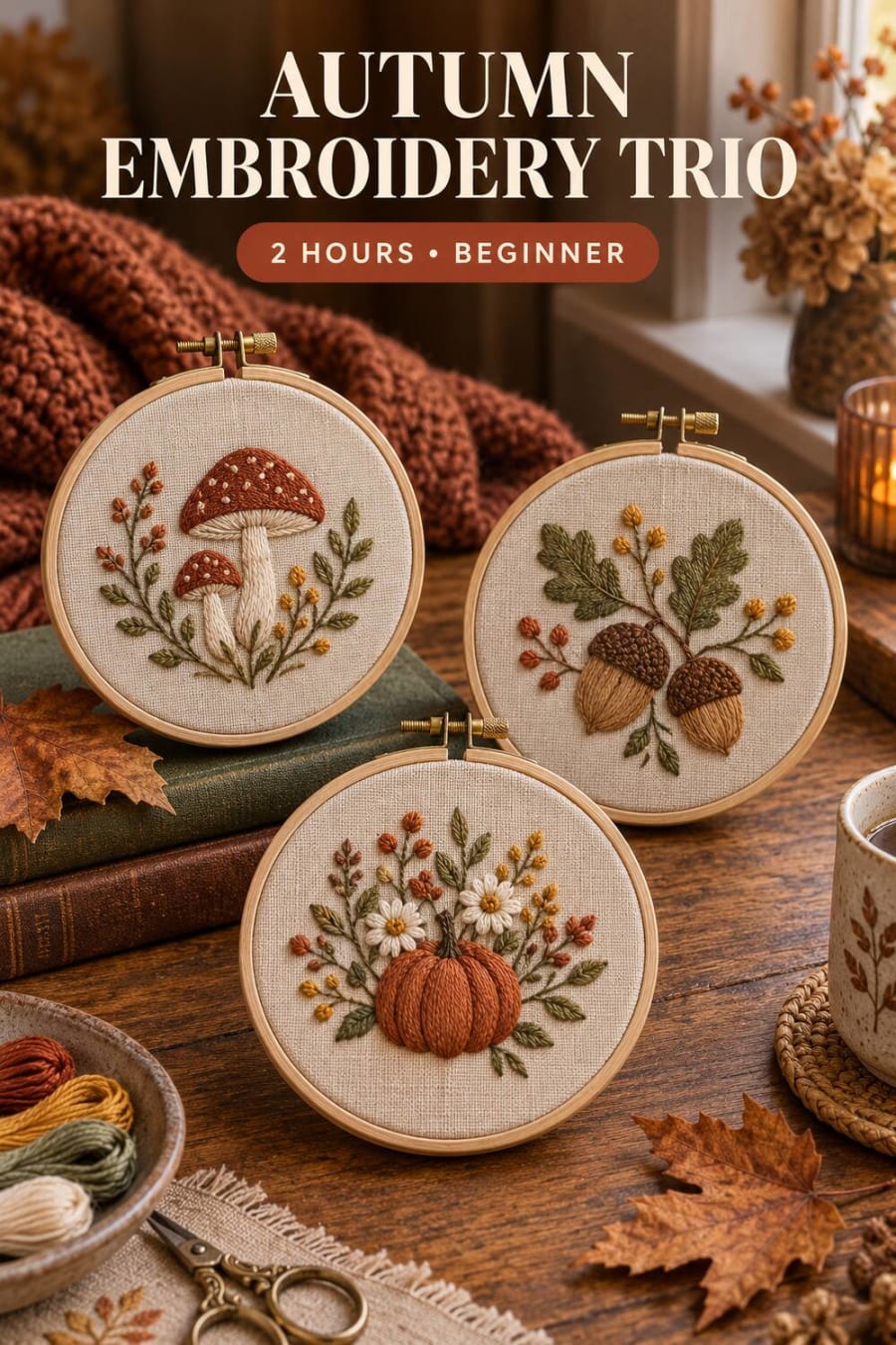 Autumn Embroidery Trio pin