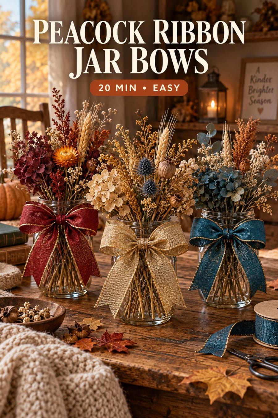 Peacock Ribbon Jar Bows pin