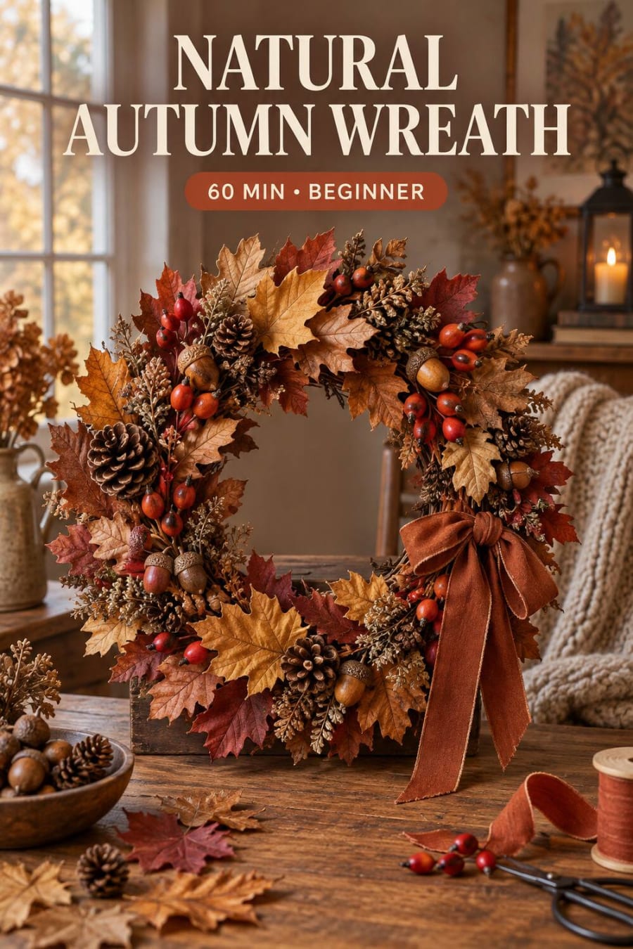Natural Autumn Wreath pin