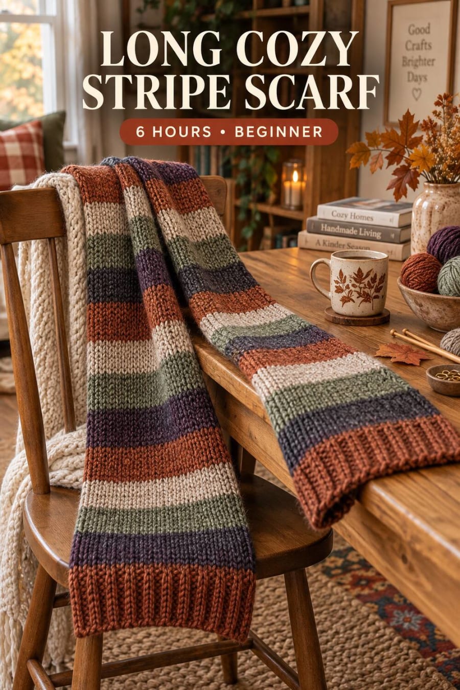 Long Cozy Stripe Scarf pin