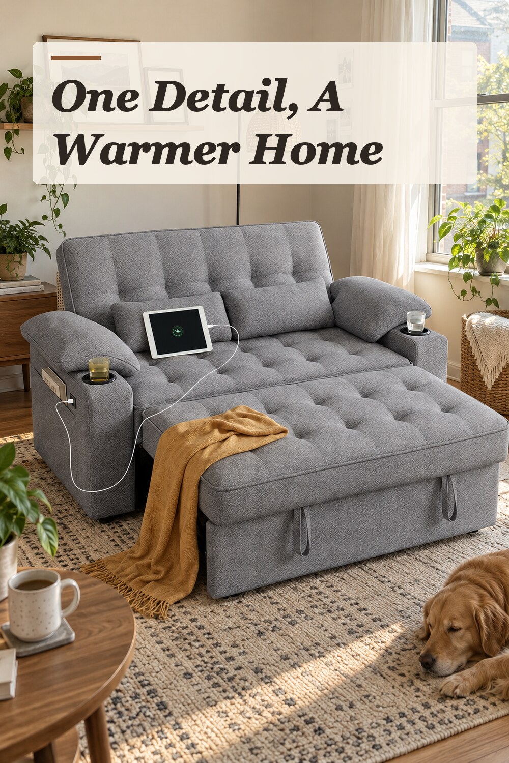 A compact loveseat used in a lived-in apartment living room with natural window light and practical everyday styling.