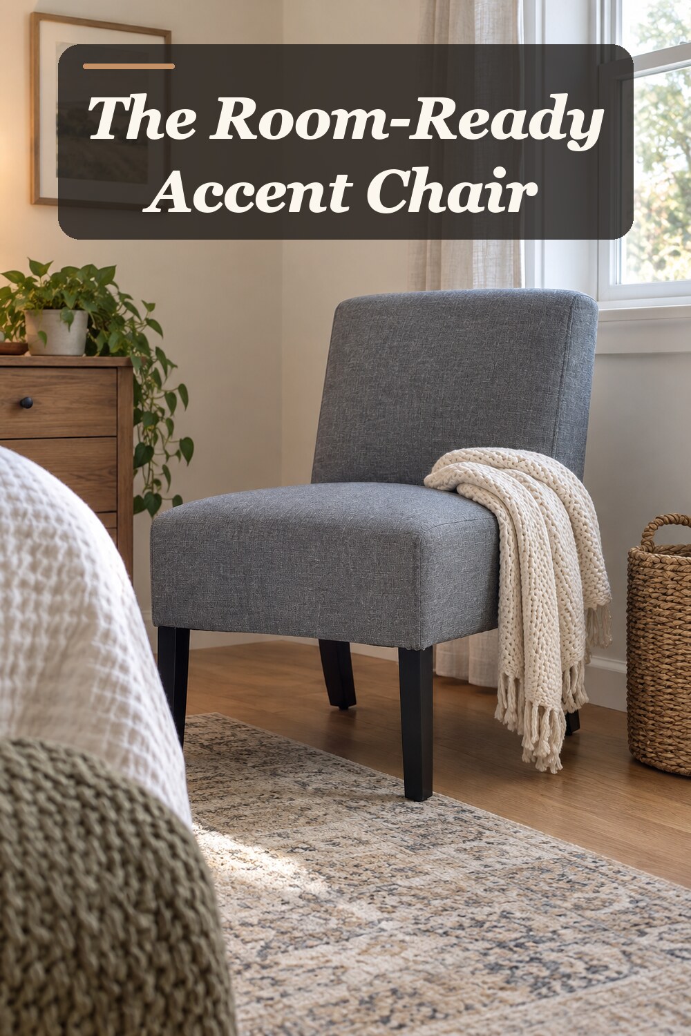 A accent chair used in a relaxed everyday bedroom with natural window light and practical everyday styling.