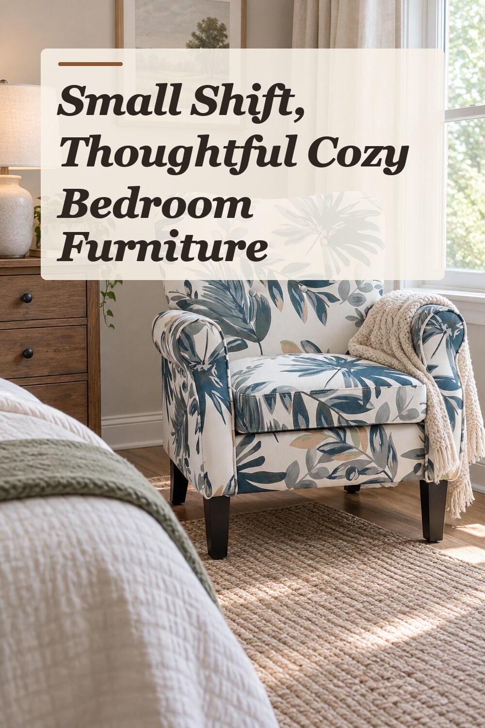 A accent chair used in a relaxed everyday bedroom with natural window light and practical everyday styling.