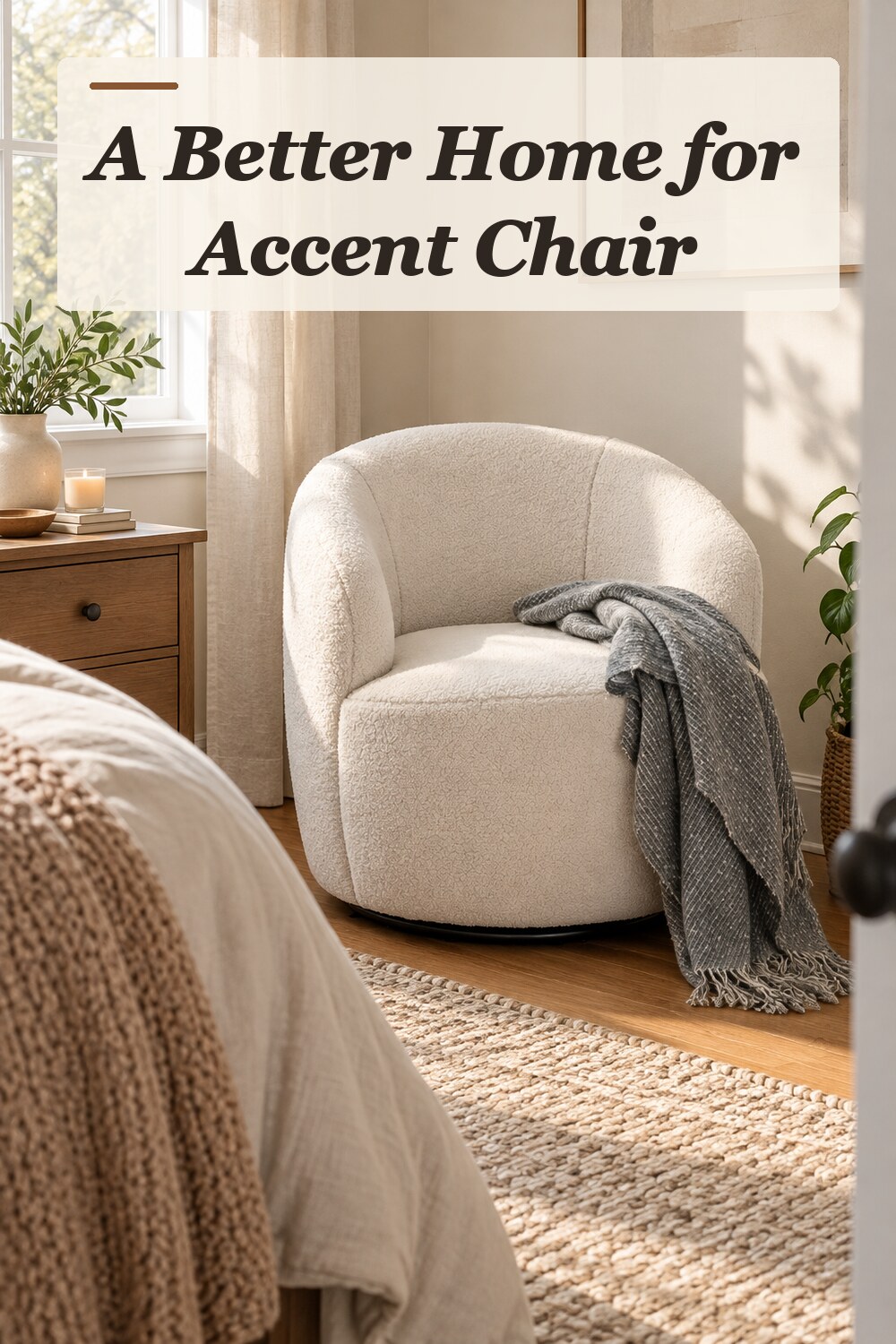 A accent chair used in a relaxed everyday bedroom with natural window light and practical everyday styling.