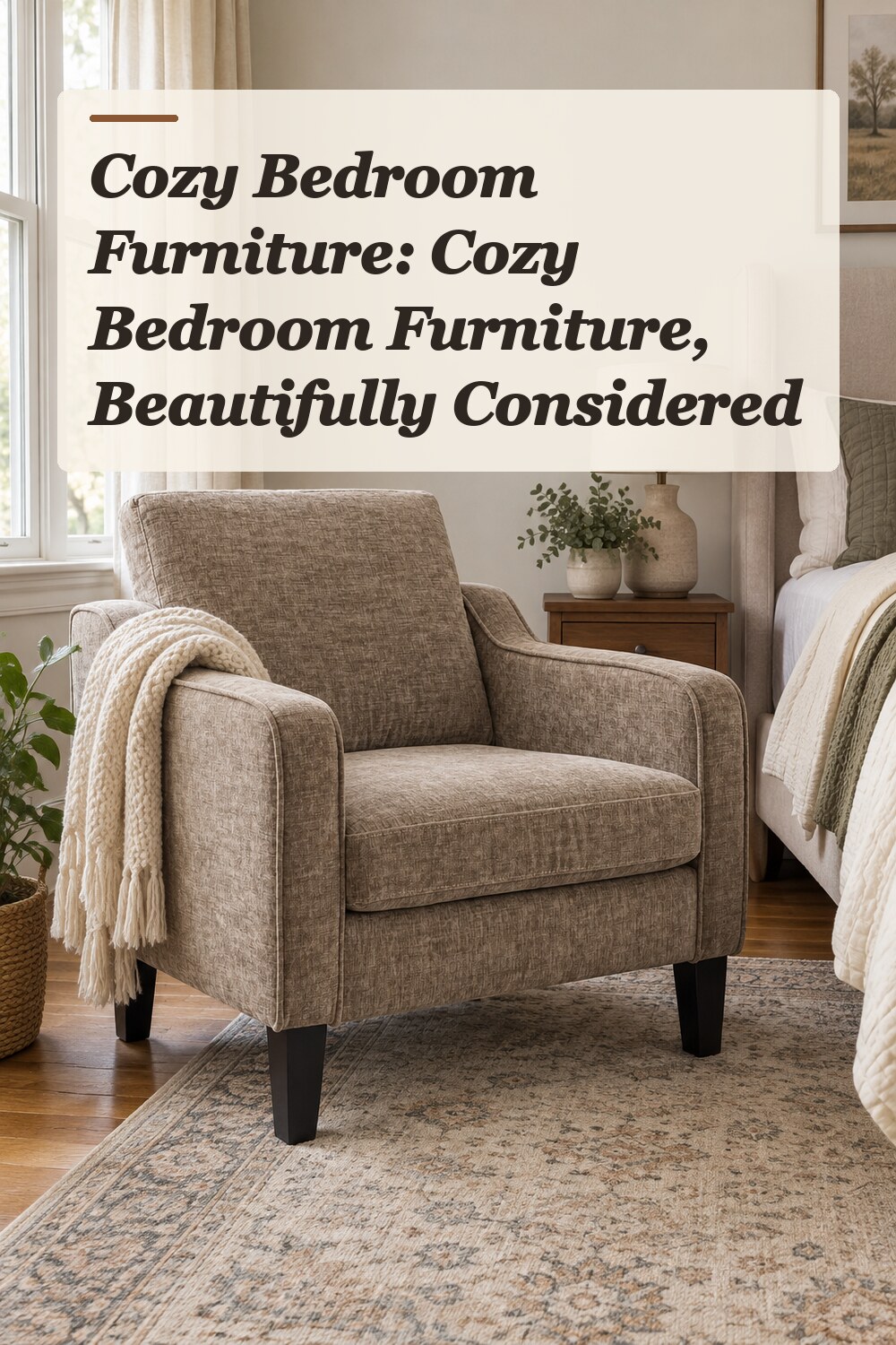 A accent chair used in a relaxed everyday bedroom with natural window light and practical everyday styling.