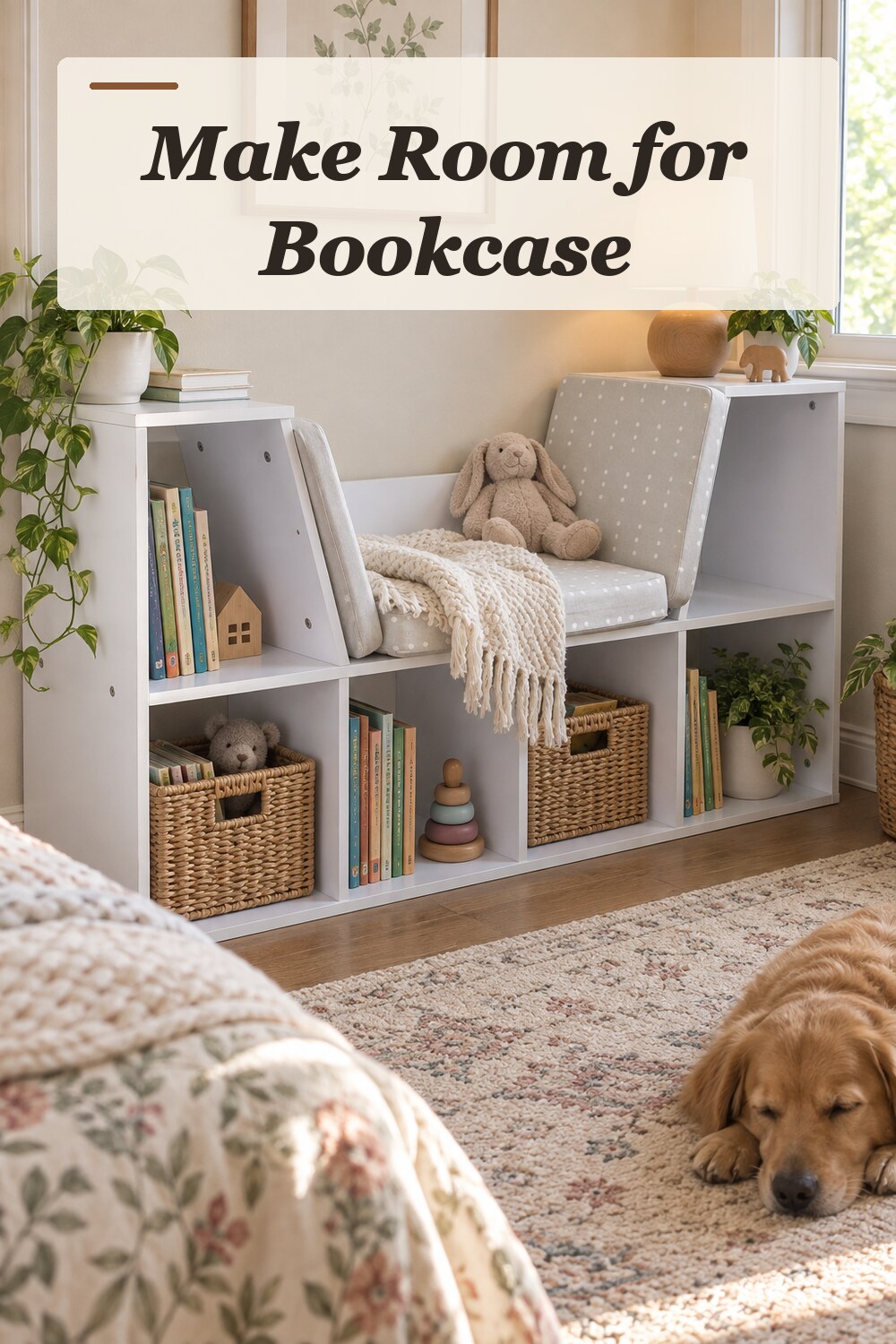 A bookcase used in a quiet bedroom reading corner with natural window light and practical everyday styling.