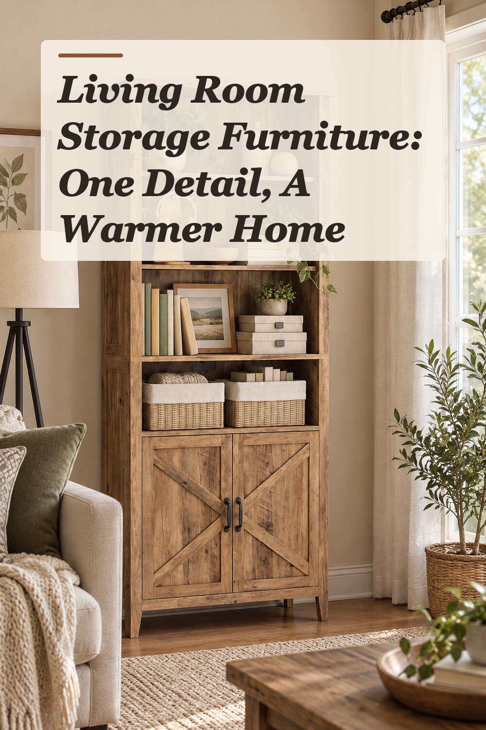 A bookcase used in a comfortable lived-in living room with natural window light and practical everyday styling.