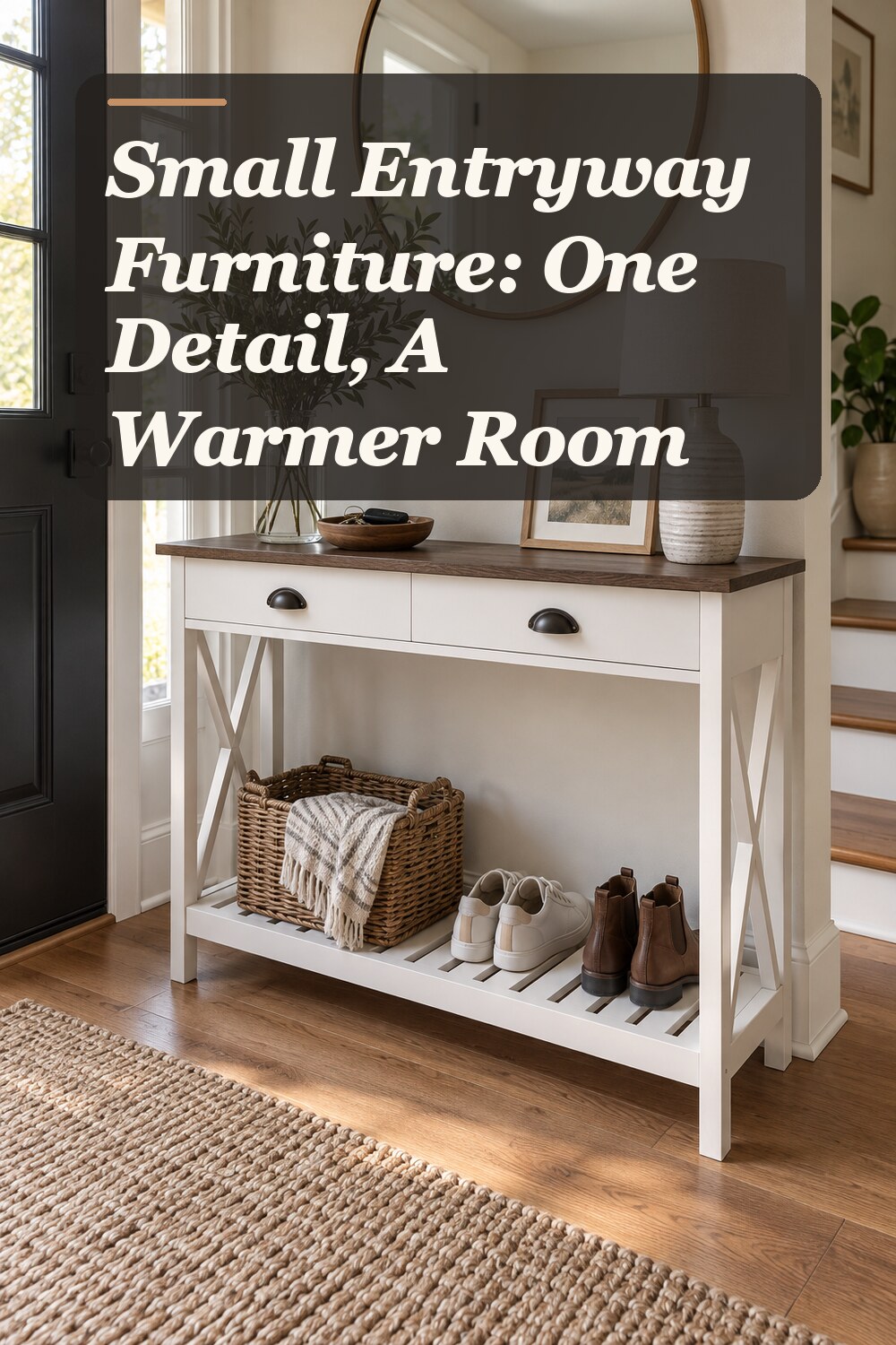 A narrow console table used in a compact apartment entryway with natural window light and practical everyday styling.