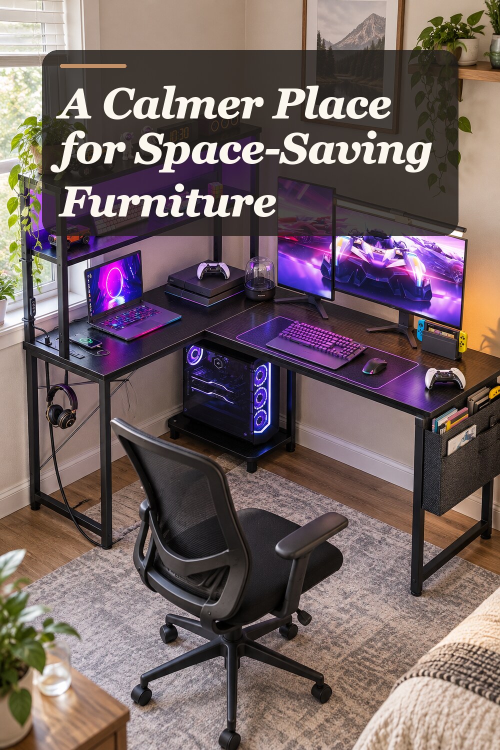 A space-saving furniture used in a real small home office with natural window light and practical everyday styling.
