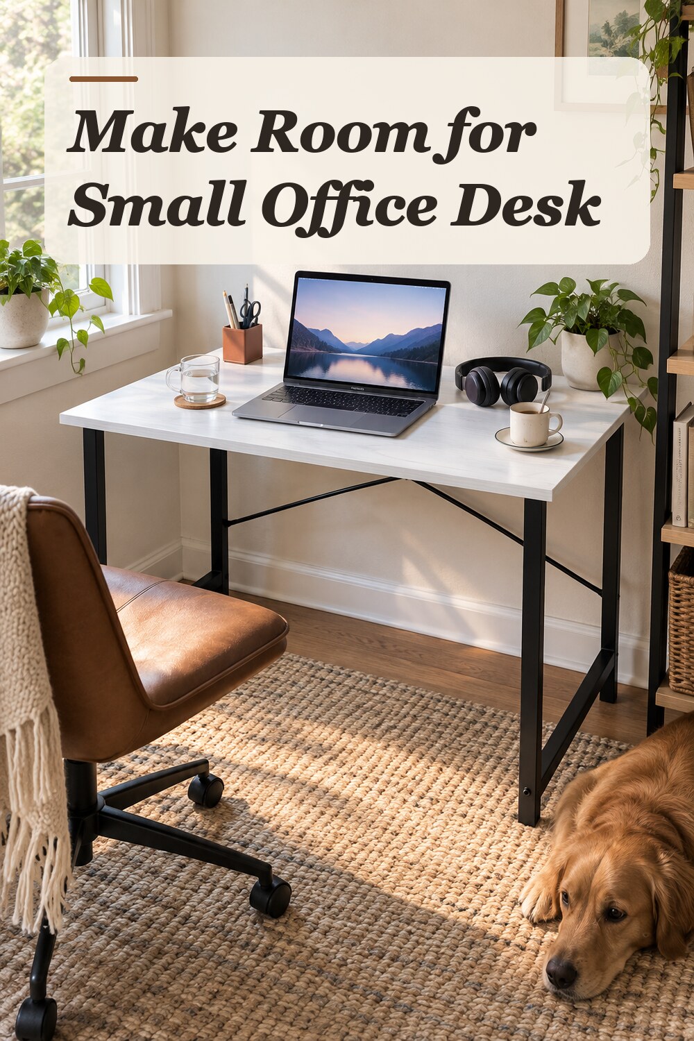 A small office desk used in a real small home office with natural window light and practical everyday styling.