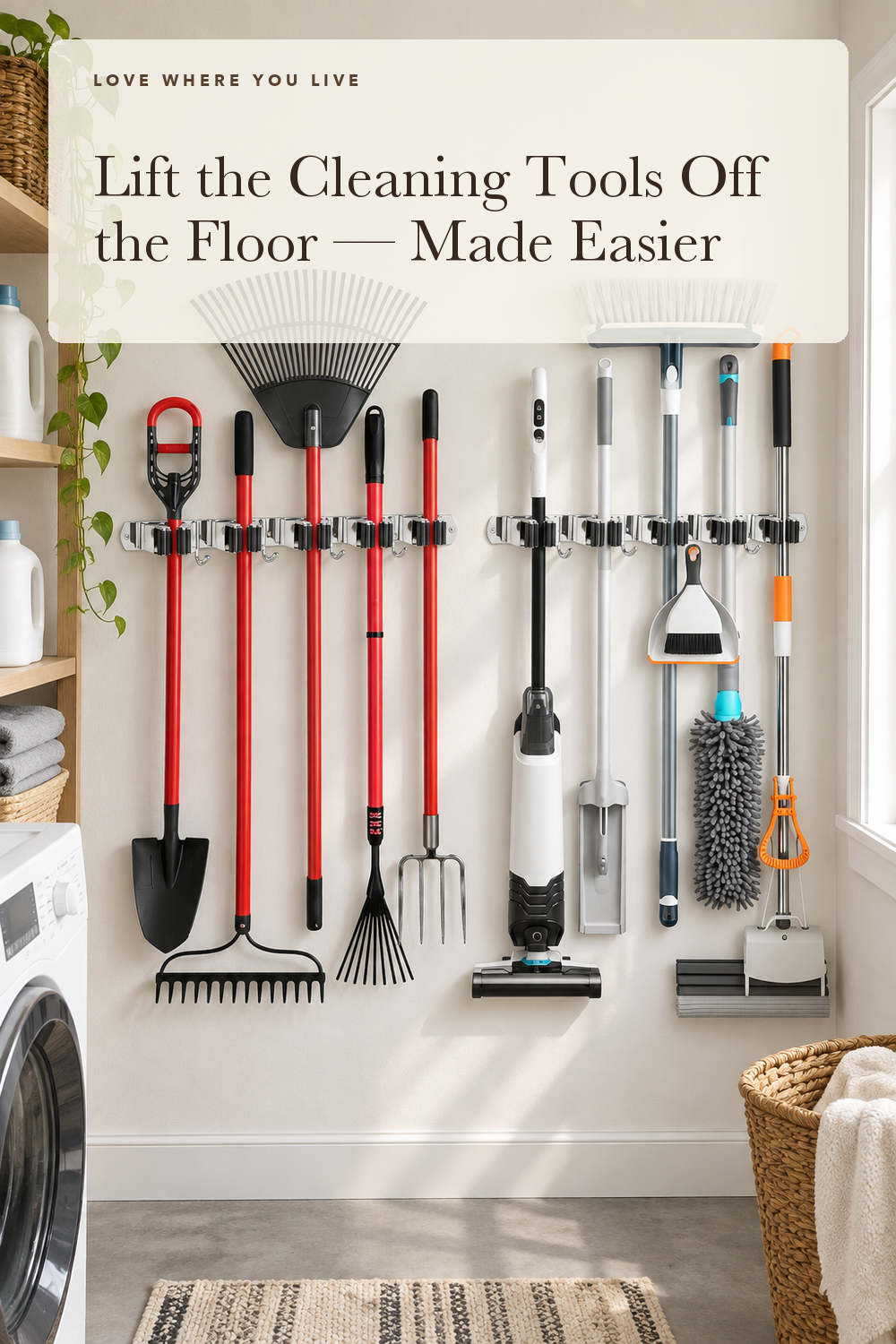 IMILLET 2 Pack Broom Holder Wall Mount Stainless Steel Mop Organizer; styling illustration