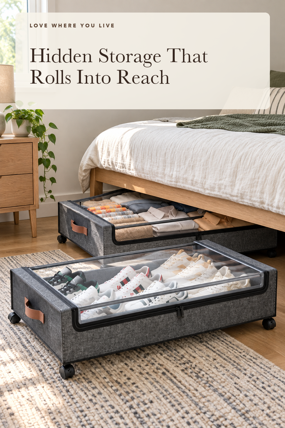 Yecaye Under Bed Storage with Wheels, 2Pack Under Bed Storage Containers, Underbed Shoe Storage Organizer, Rolling Under Bed Metal Drawers for Clothes, Blankets(30.71 x 16.93 x 6.69 in); styling illustration