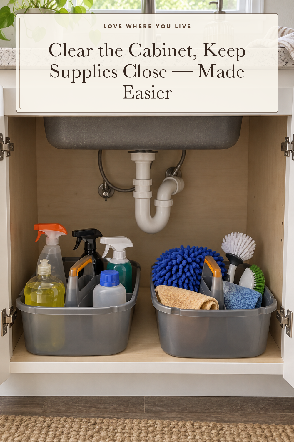 TOPZEA 2 Pack Cleaning Supplies Caddy, Plastic Large Cleaning Supply Storage Bucket with Handle, Portable Shower Tote Caddy Household Tools Organizer Baskets for Bathroom, Kitchen Under Sink; styling illustration