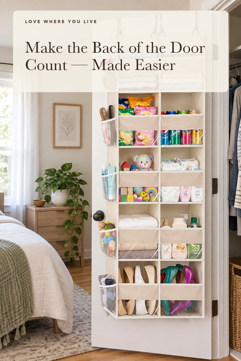 Ofiray-home Over the Door Organizer 5 Tiers,Extra Large Behind Door Storage of 10 Compartments,80 lbs Weight Capacity Over the Door Storage, Door Hanging Organizer for Closet, Diaper Organizer, Beige; styling illustration
