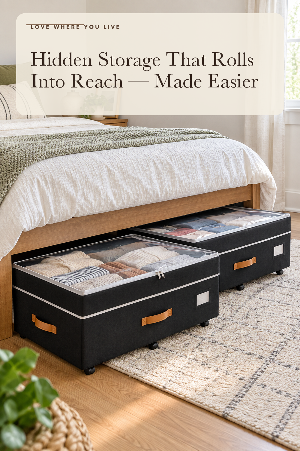 Budding Joy 80L 2 Pack Adjustable Under Bed Storage with Wheels; styling illustration
