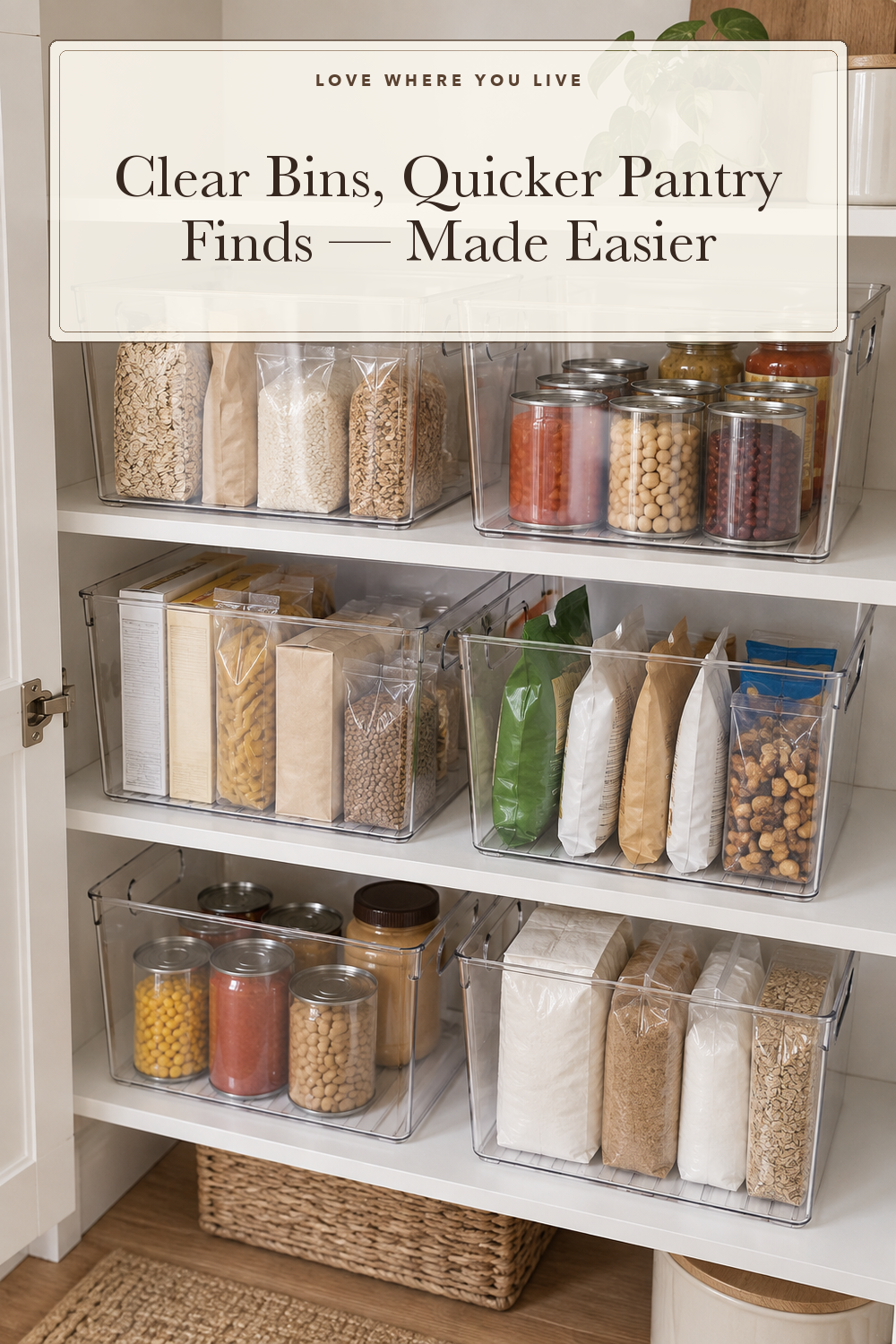 Utopia Kitchen Pantry Organizers and Storage Bins, 6 Pack, Large, Clear; styling illustration