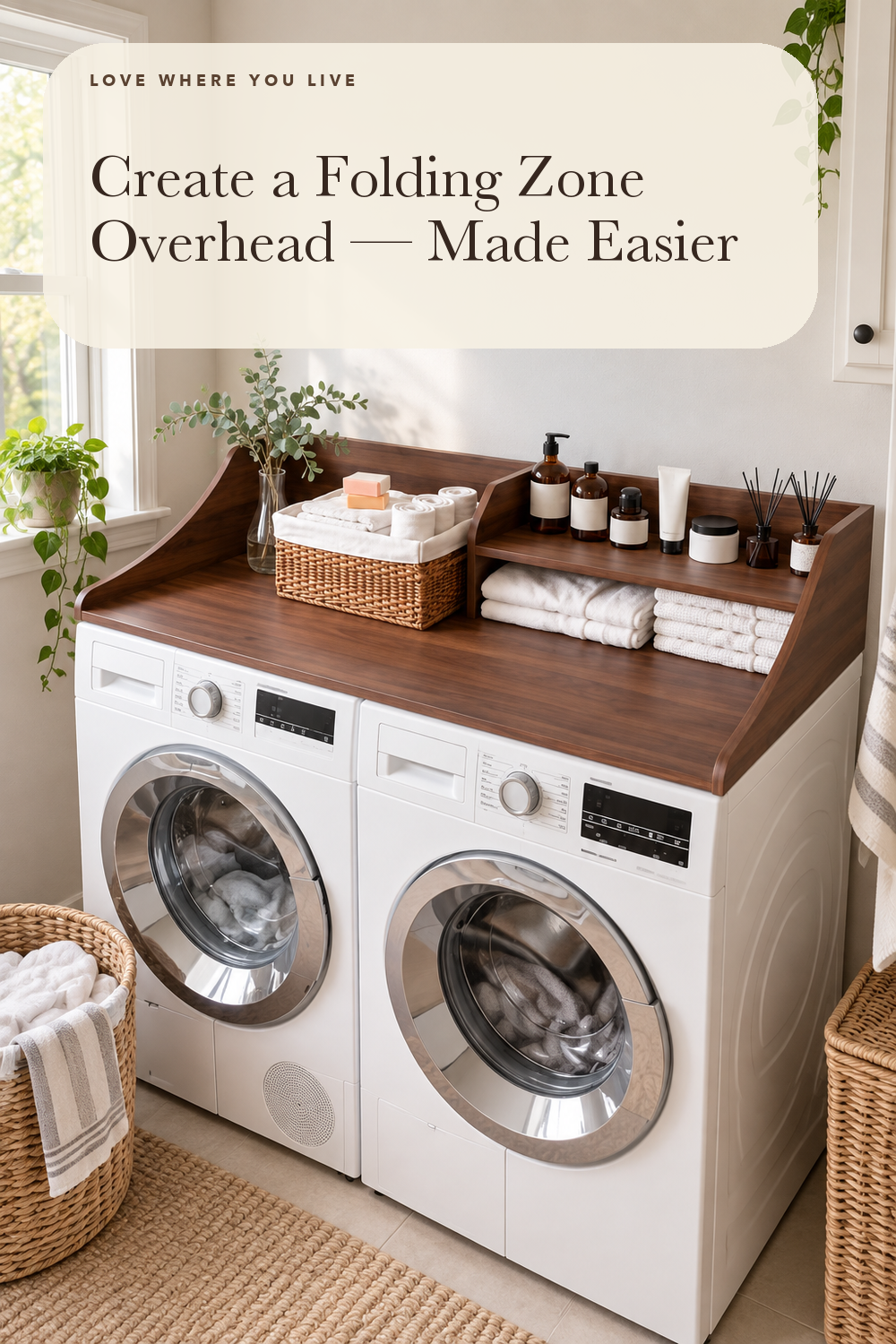 2-Tier 54" Width Washer Dryer Countertop for Laundry Room Organization; styling illustration